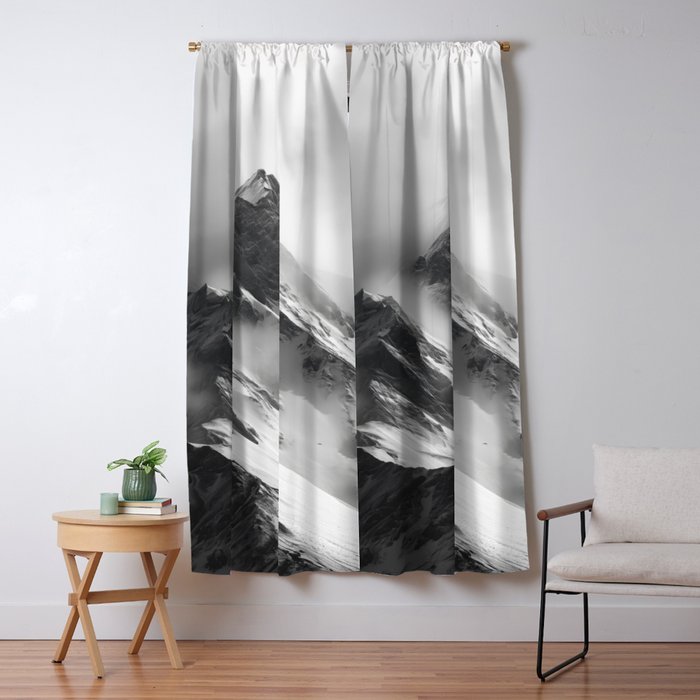 Alpine Silence - Minimalist Snowy Peak Wall Art Window Curtain Gallery Image 1