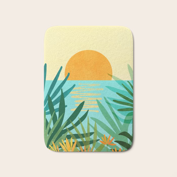 Tropical Ocean View Landscape Illustration Bath Mat Gallery Image 1