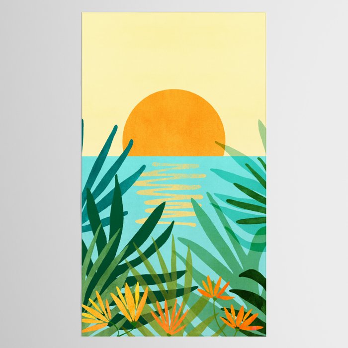 Tropical Ocean View Landscape Illustration Tablecloth Gallery Image 2