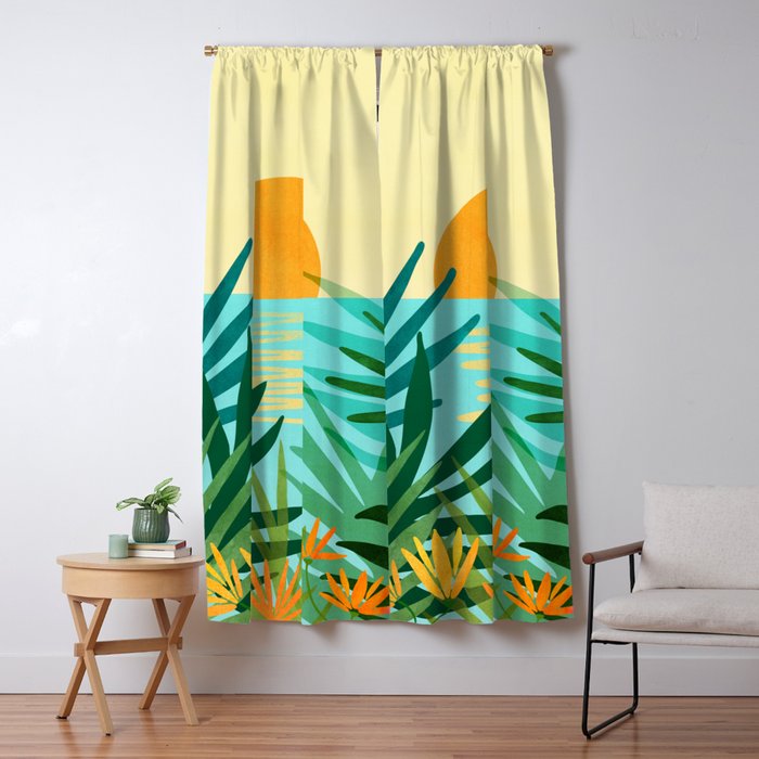 Tropical Ocean View Landscape Illustration Window Curtain Gallery Image 1