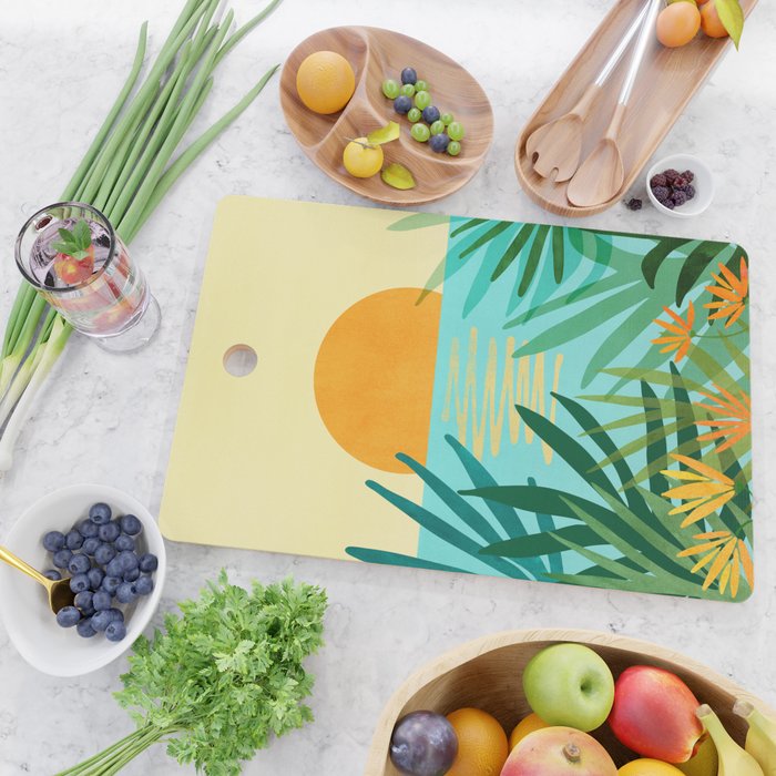 Tropical Ocean View Landscape Illustration Cutting Board Gallery Image 2