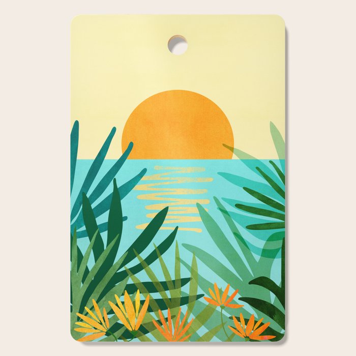 Tropical Ocean View Landscape Illustration Cutting Board Gallery Image 1