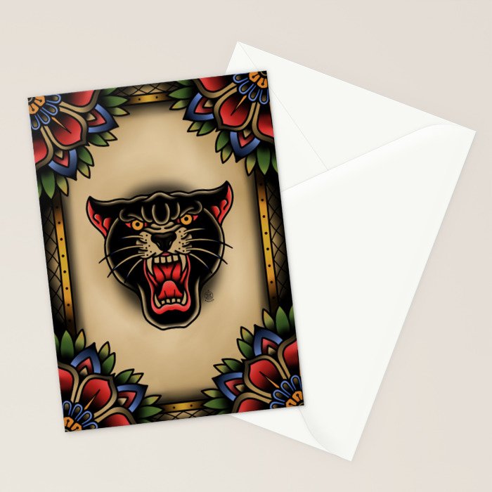 Traditional Tattoo Panther  Stationery Card Gallery Image 2
