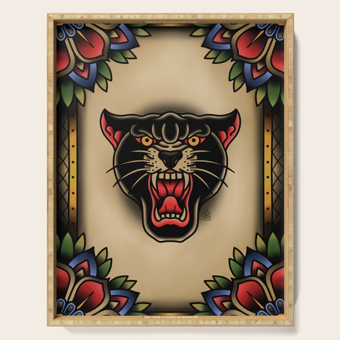 Traditional Tattoo Panther  Serving Tray Gallery Image 1