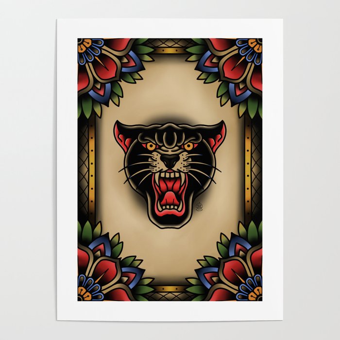 Traditional Tattoo Panther  Poster