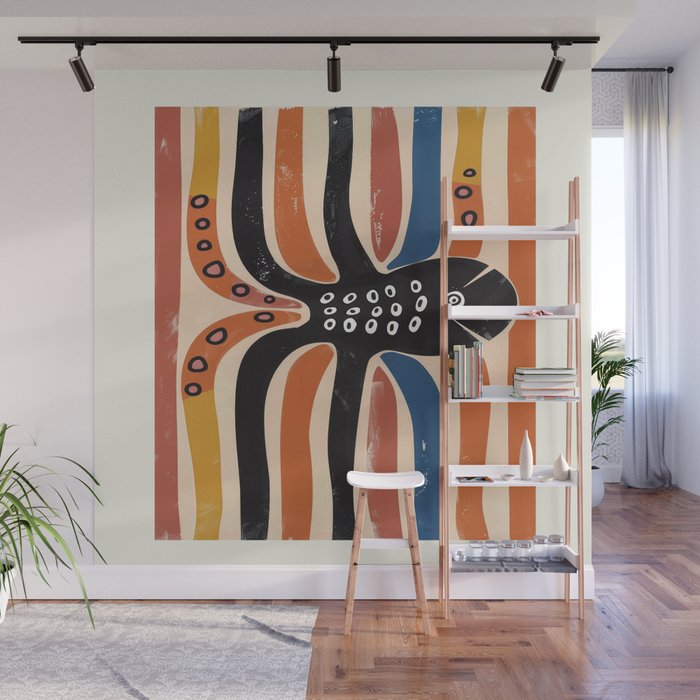 Abstract Octopus with Retro Lines Wall Mural Gallery Image 1