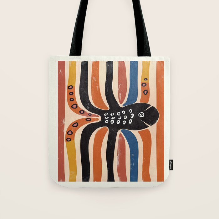 Abstract Octopus with Retro Lines Tote Bag Gallery Image 1