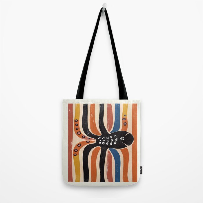 Abstract Octopus with Retro Lines Tote Bag Gallery Image 2