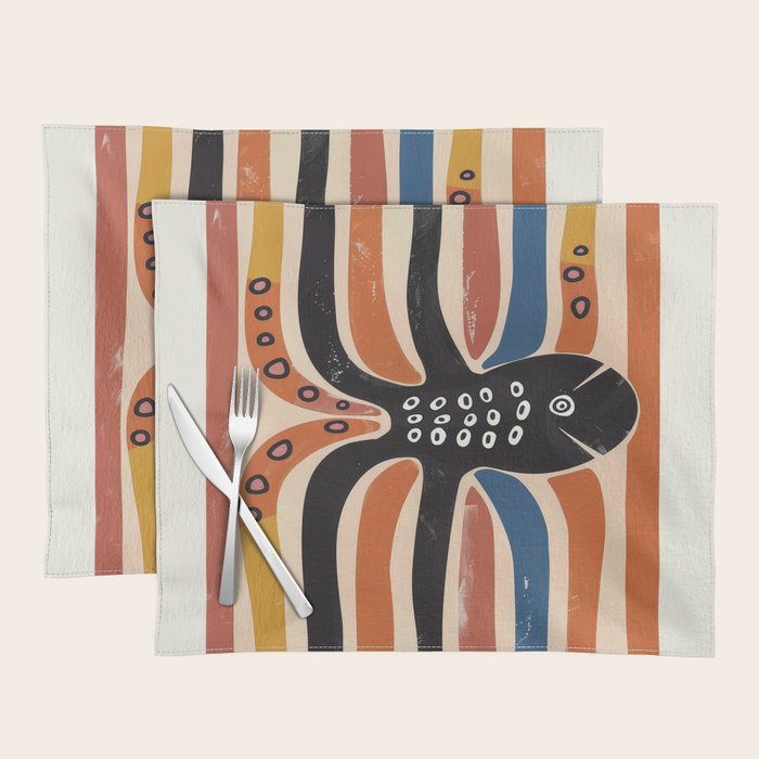 Abstract Octopus with Retro Lines Placemat Gallery Image 1