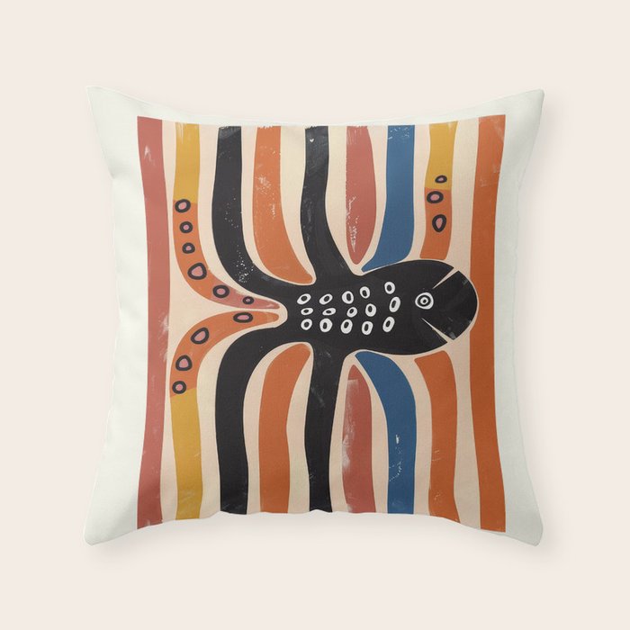 Abstract Octopus with Retro Lines Throw Pillow Gallery Image 6