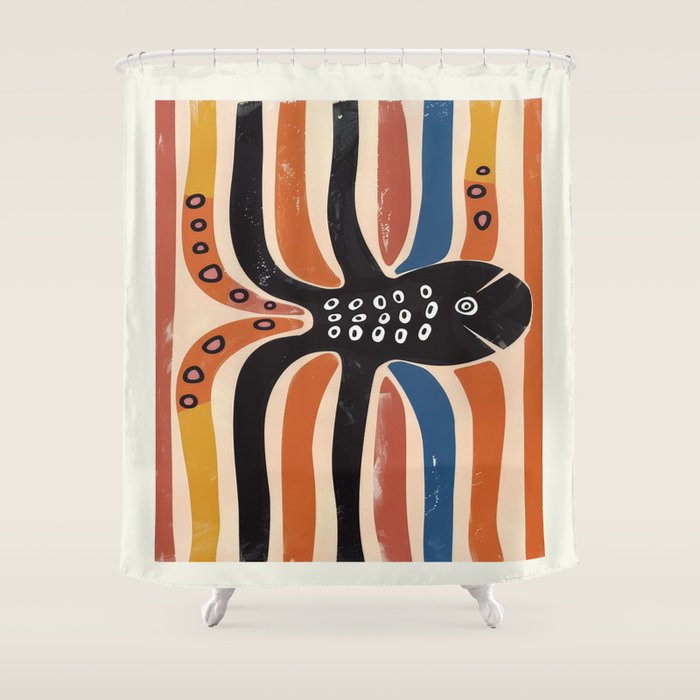 Abstract Octopus with Retro Lines Shower Curtain Gallery Image 1