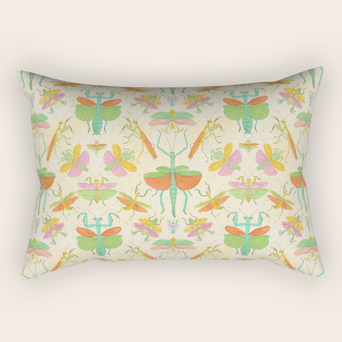 Whimsical Praying Mantis Retro Colors  Rectangular Pillow Gallery Image 1
