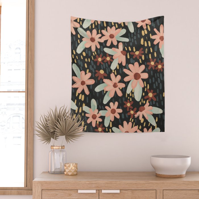 Kate Floral Dark Pattern Wall Tapestry Gallery Image 2