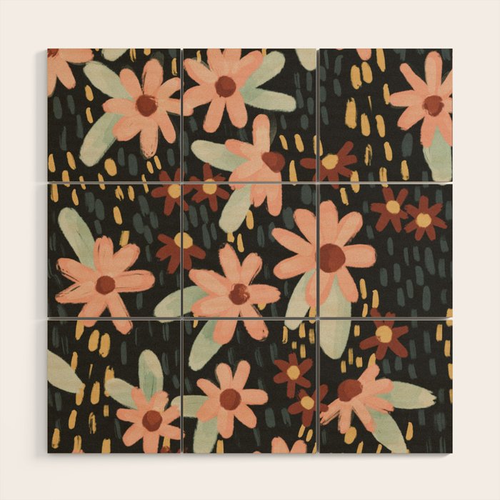 Kate Floral Dark Pattern Wood Wall Art Gallery Image 1