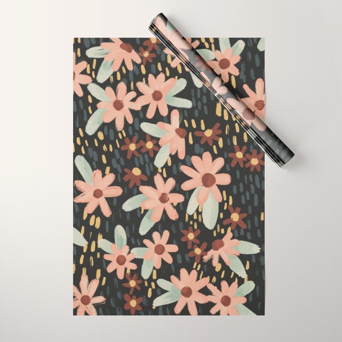 Kate Floral Dark Pattern Wrapping Paper Gallery Image 1
