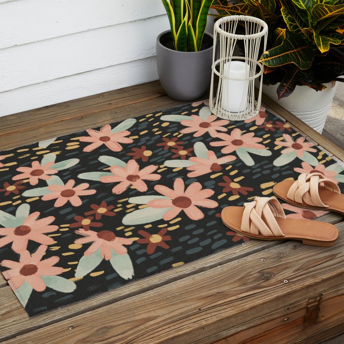 Kate Floral Dark Pattern Outdoor Rug Gallery Image 2