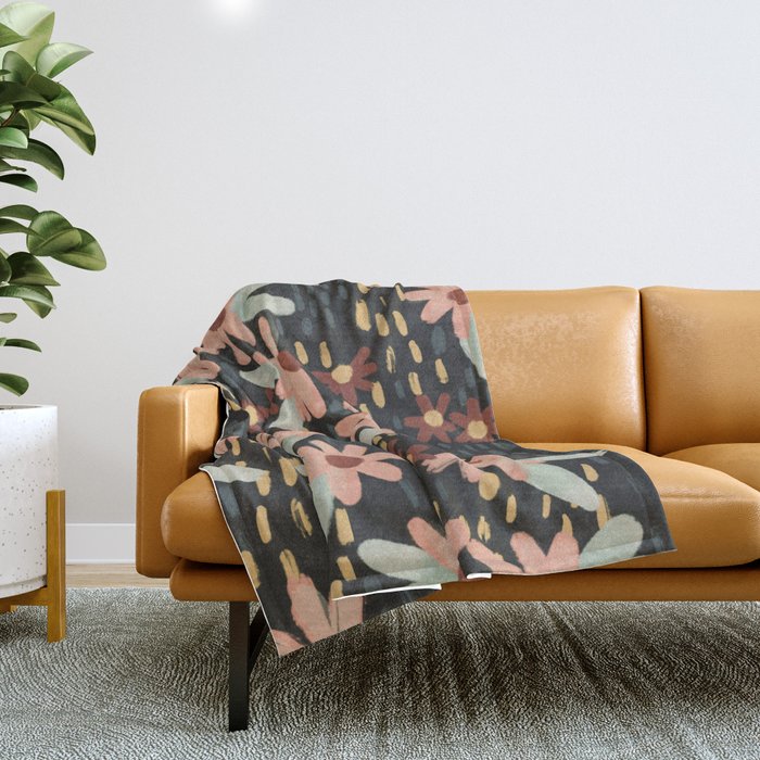 Kate Floral Dark Pattern Throw Blanket Gallery Image 1
