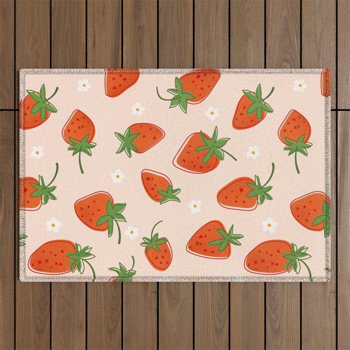 Red Strawberries Pattern Outdoor Rug Gallery Image 1