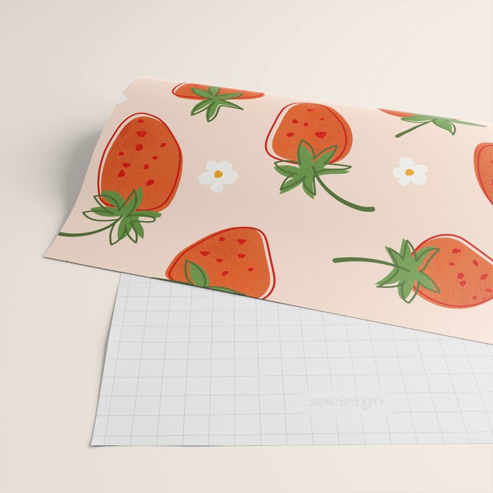 Red Strawberries Pattern Wrapping Paper Gallery Image 2