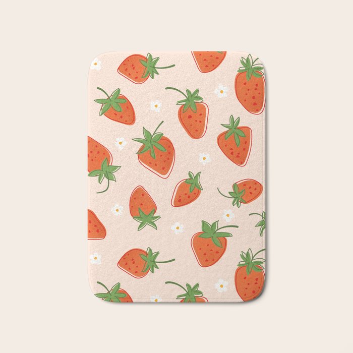 Red Strawberries Pattern Bath Mat Gallery Image 1