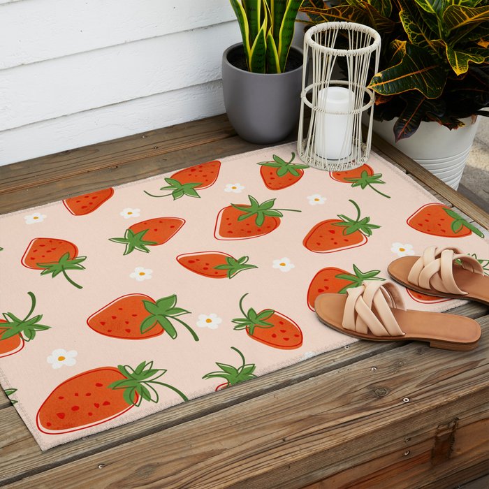 Red Strawberries Pattern Outdoor Rug Gallery Image 2