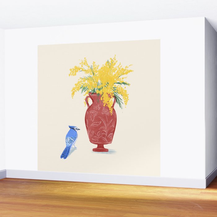 Mimosa and Blue Jay Wall Mural Gallery Image 2
