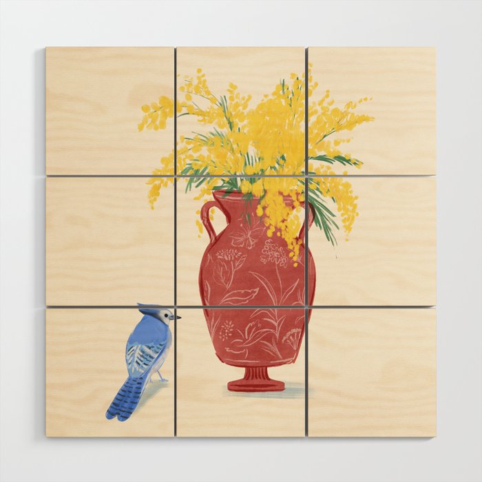 Mimosa and Blue Jay Wood Wall Art Gallery Image 1