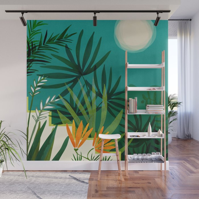 Tropical Moonlight Night Scene Wall Mural Gallery Image 1