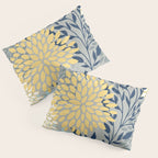 Festive, Floral Prints and Leaves, Yellow, Gray, Navy Blue, Teal Pillow Sham Gallery Image 3