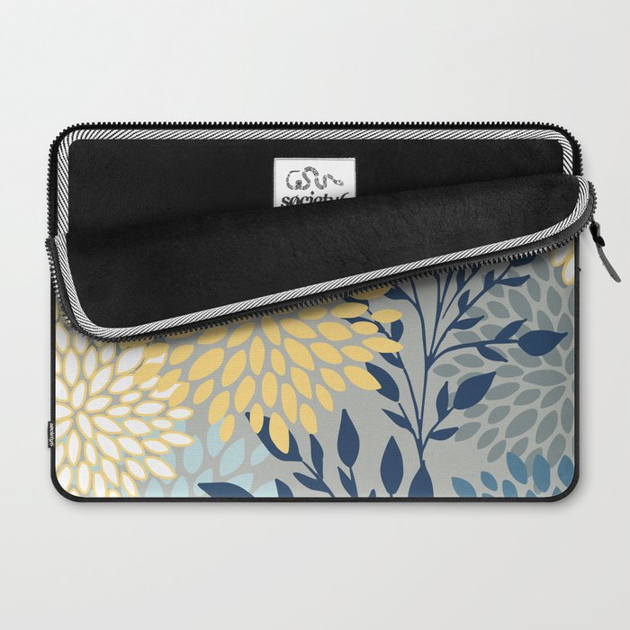 Festive, Floral Prints and Leaves, Yellow, Gray, Navy Blue, Teal Laptop Sleeve Gallery Image 2