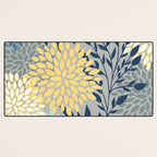 Festive, Floral Prints and Leaves, Yellow, Gray, Navy Blue, Teal Desk Mat Gallery Image 3