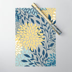 Festive, Floral Prints and Leaves, Yellow, Gray, Navy Blue, Teal Wrapping Paper Gallery Image 1