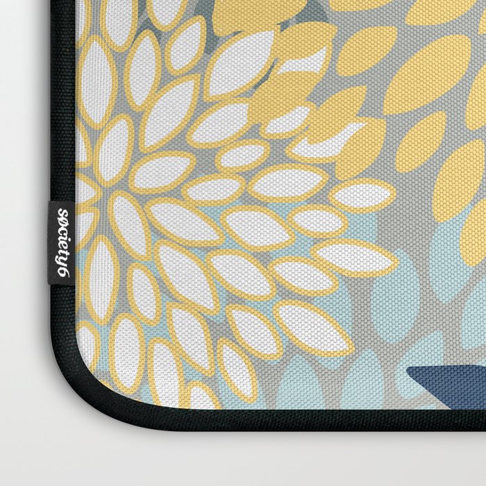 Festive, Floral Prints and Leaves, Yellow, Gray, Navy Blue, Teal Laptop Sleeve Gallery Image 3