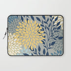 Festive, Floral Prints and Leaves, Yellow, Gray, Navy Blue, Teal Laptop Sleeve Gallery Image 1