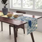 Festive, Floral Prints and Leaves, Yellow, Gray, Navy Blue, Teal Table Runner Gallery Image 2