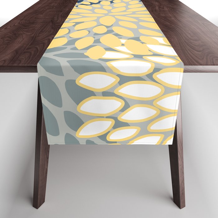 Festive, Floral Prints and Leaves, Yellow, Gray, Navy Blue, Teal Table Runner Gallery Image 1