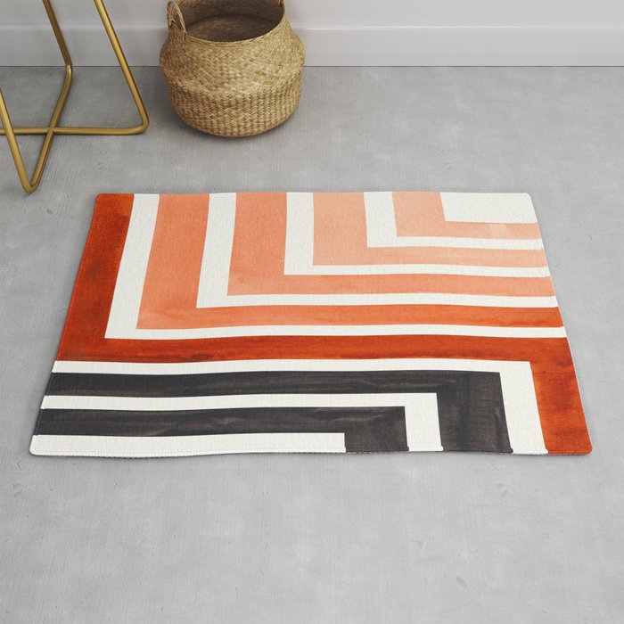 Burnt Sienna Mid Century Modern Watercolor Colorful Ancient Aztec Art Pattern Minimalist Geometric P Rug Gallery Image 1