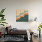Abstract Diagonal Waves in Teal, Terracotta, and Pink Wood Wall Art Gallery Image 2