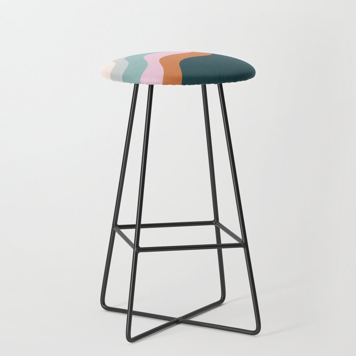 Abstract Diagonal Waves in Teal, Terracotta, and Pink Stool Gallery Image 1
