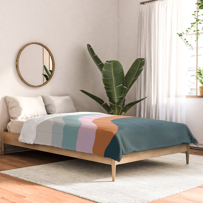 Abstract Diagonal Waves in Teal, Terracotta, and Pink Comforter Gallery Image 2