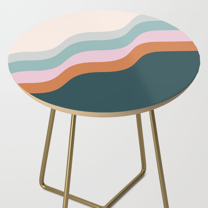 Abstract Diagonal Waves in Teal, Terracotta, and Pink Side Table Gallery Image 2