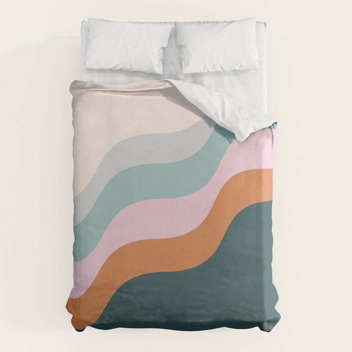 Abstract Diagonal Waves in Teal, Terracotta, and Pink Duvet Cover Gallery Image 6