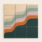 Abstract Diagonal Waves in Teal, Terracotta, and Pink Wood Wall Art Gallery Image 1