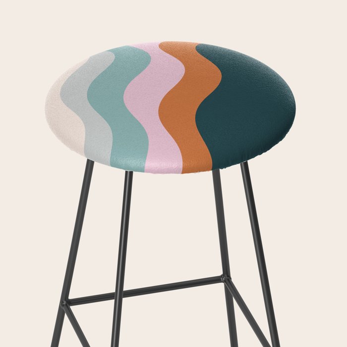 Abstract Diagonal Waves in Teal, Terracotta, and Pink Stool Gallery Image 2