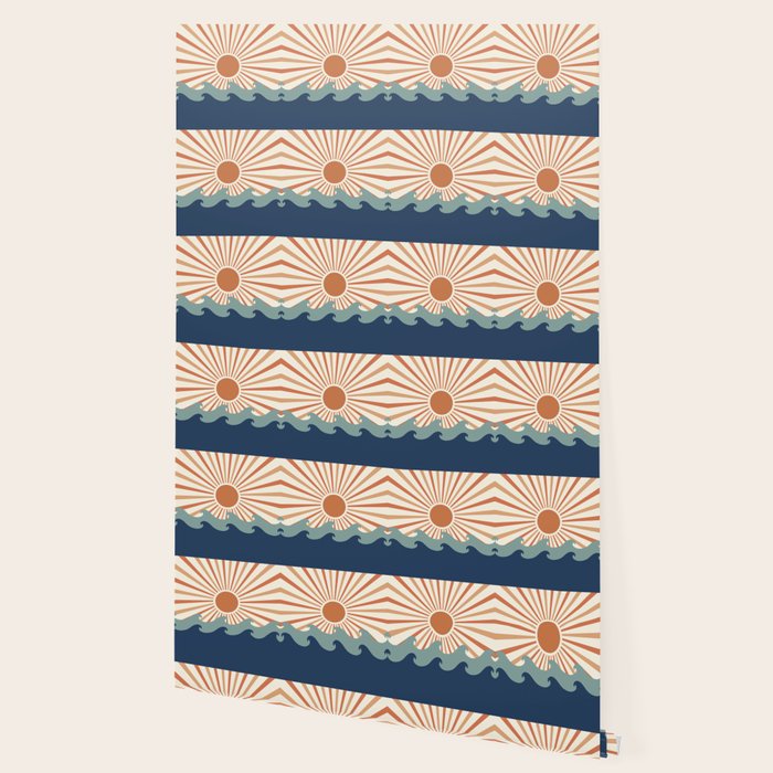 Retro, Sun and Wave Art, Blue and Orange Wallpaper Gallery Image 2