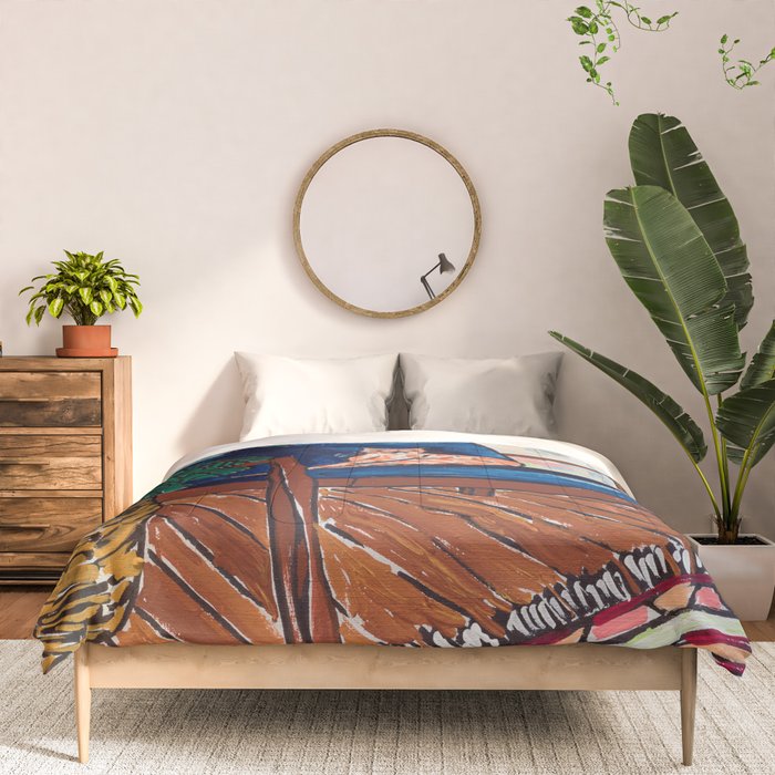 Ginger Cat on Blue Mid Century Chair Painting Comforter Gallery Image 3