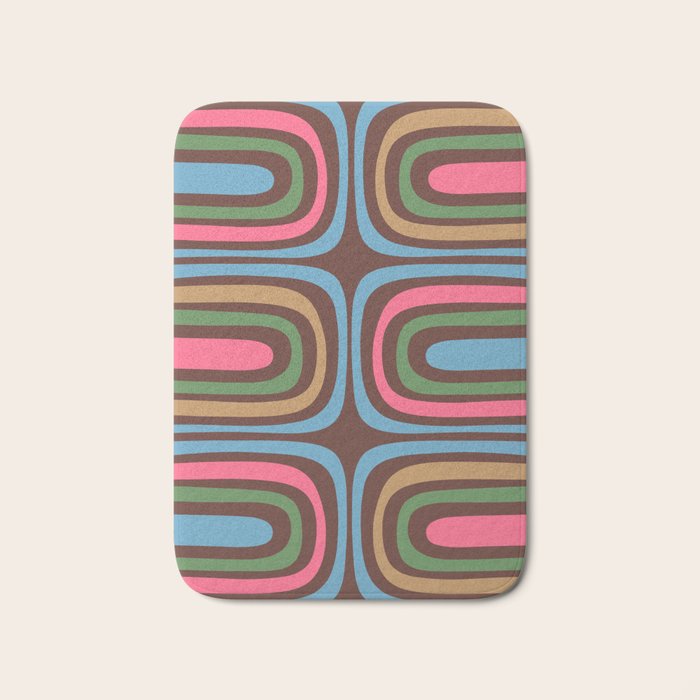 Retro Contemporary Boho Confaab Abstract Multicolored Vertical Pattern on Brown Bath Mat Gallery Image 1