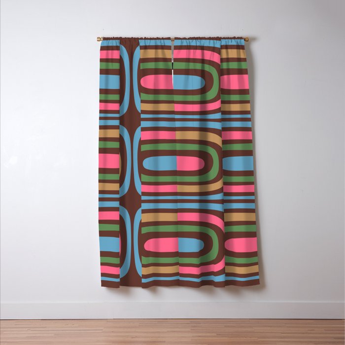 Retro Contemporary Boho Confaab Abstract Multicolored Vertical Pattern on Brown Window Curtain Gallery Image 3