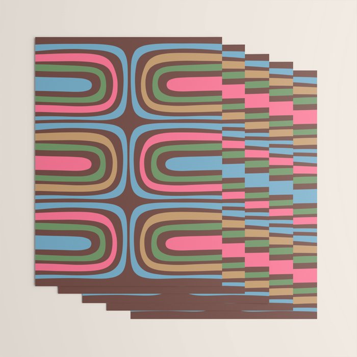 Retro Contemporary Boho Confaab Abstract Multicolored Vertical Pattern on Brown Wrapping Paper Gallery Image 3