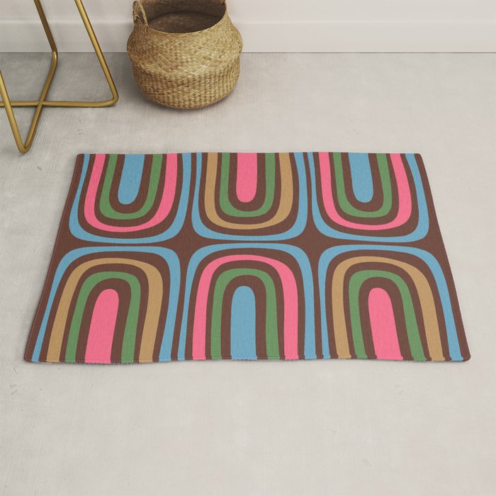 Retro Contemporary Boho Confaab Abstract Multicolored Vertical Pattern on Brown Rug Gallery Image 1